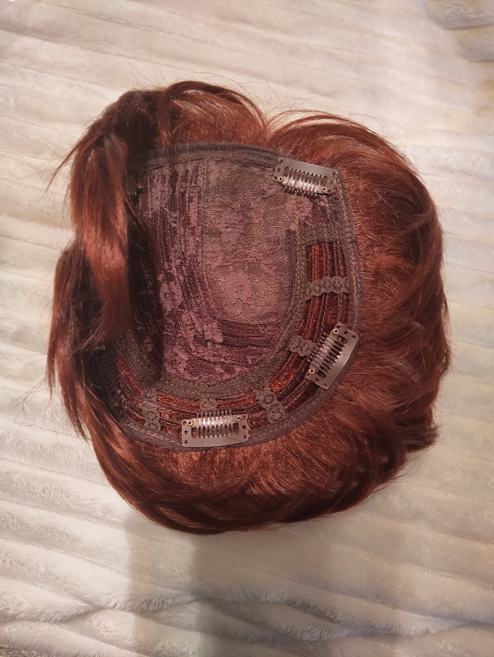 Reecho Large Base Short Synthetic Hair Topper Wiglet Reddish Ginger Brown - Picture 4 of 7